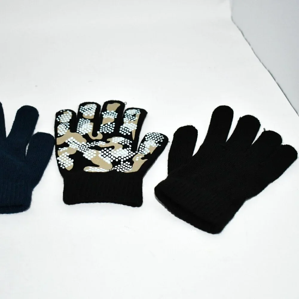 Evridwear Kids Winter Gloves, 3 Pairs Knit Warm Stretch Magic Gloves 4-14 Years,